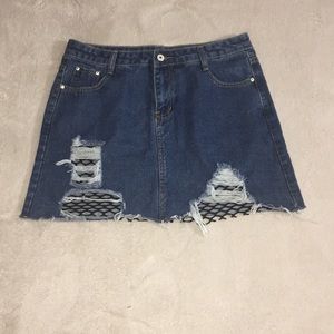 Distressed/Fishnet Jean Skirt